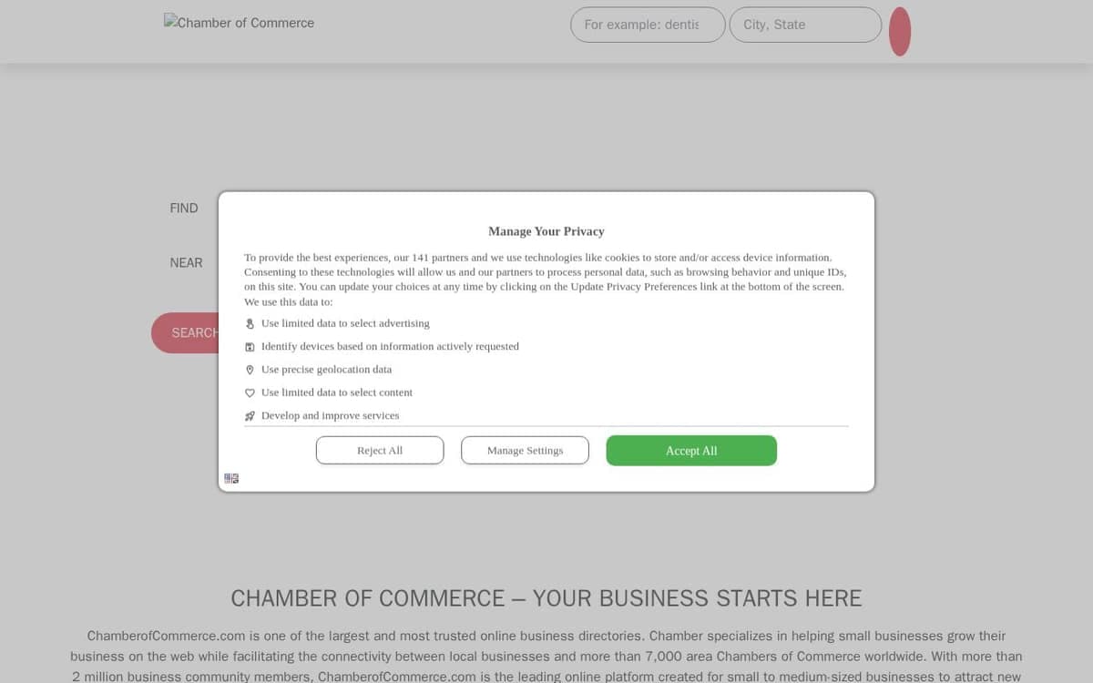 Homepage of Chamber of Commerce (chamberofcommerce.com)