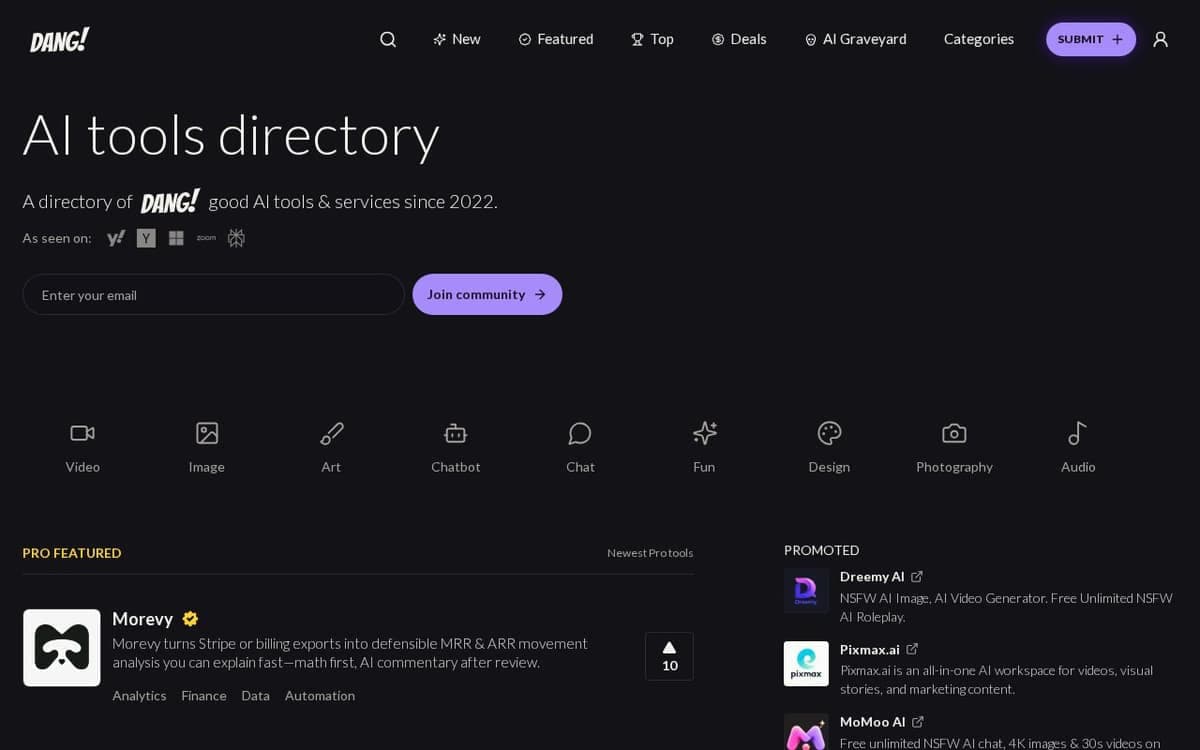 Homepage of AI Tools Directory (dang.ai)