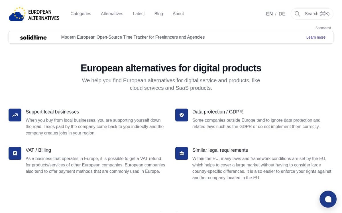 Homepage of European Alternatives (european-alternatives.eu)