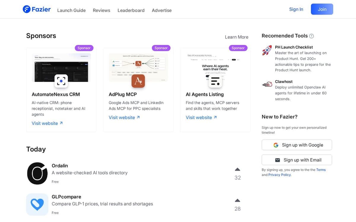 Homepage of Fazier (fazier.com)