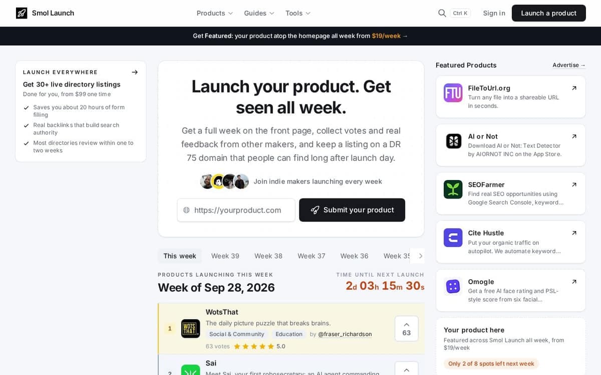 Homepage of Smollaunch (smollaunch.com)
