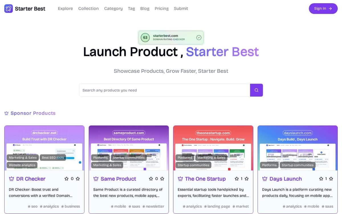 Homepage of starterbest (starterbest.com)