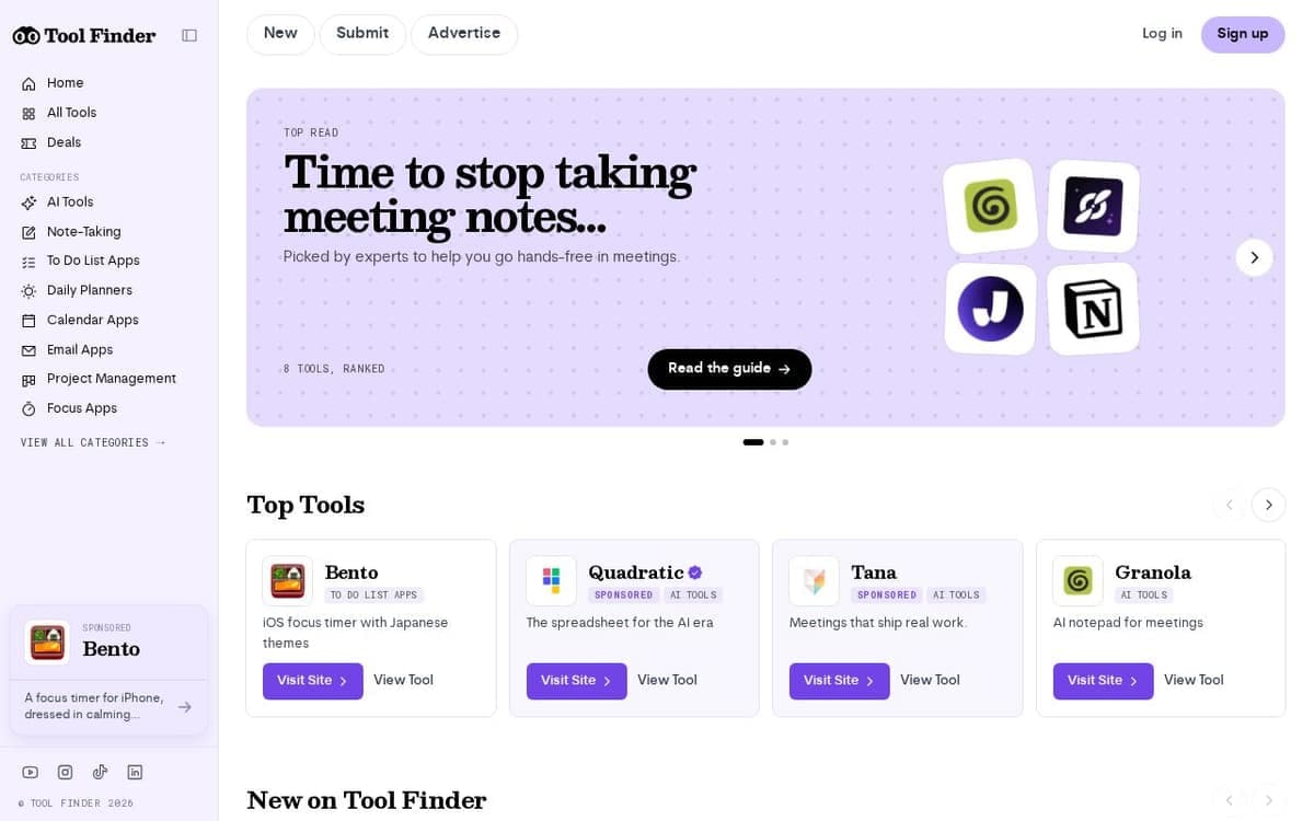 Homepage of Toolfinder (toolfinder.com)