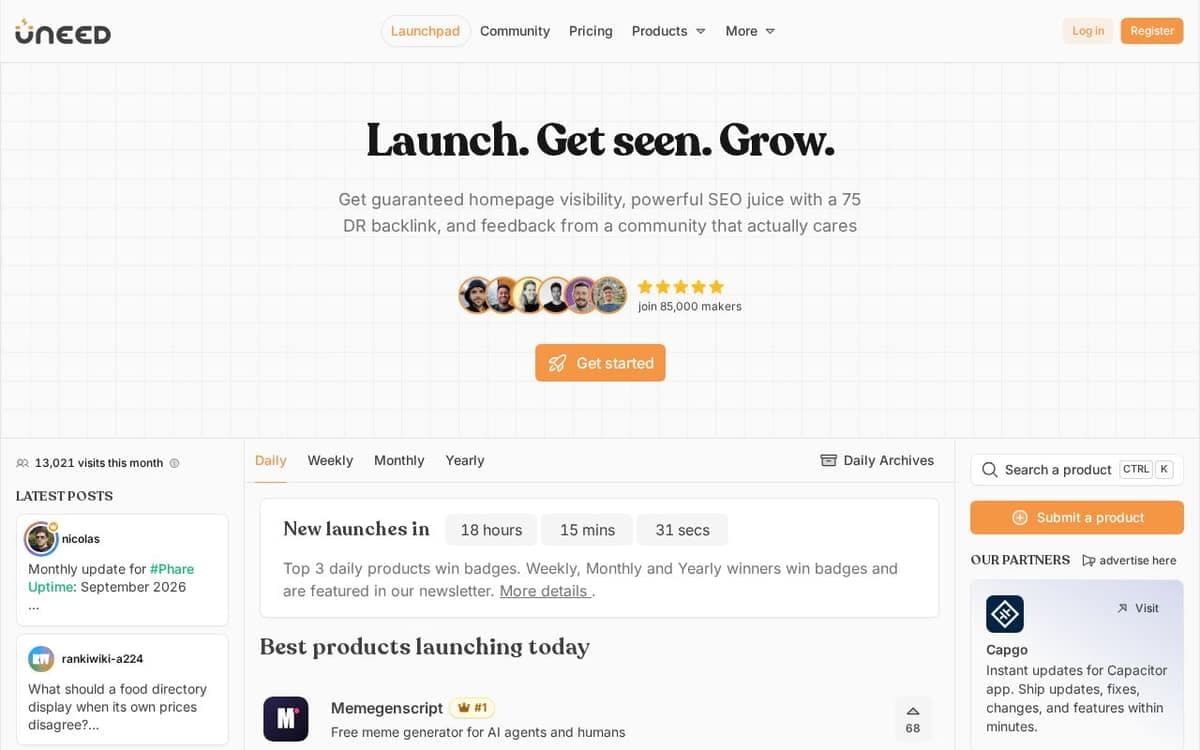 Homepage of Uneed (uneed.best)