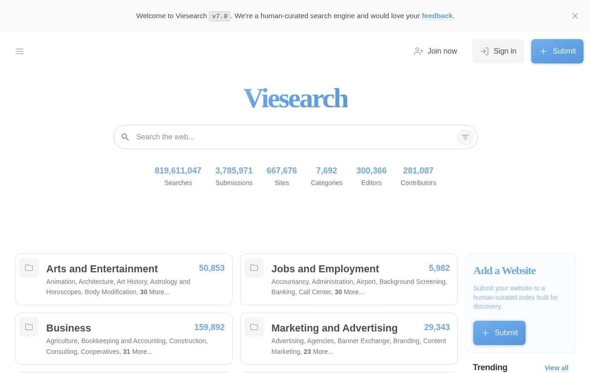 Homepage of Viesearch (viesearch.com)
