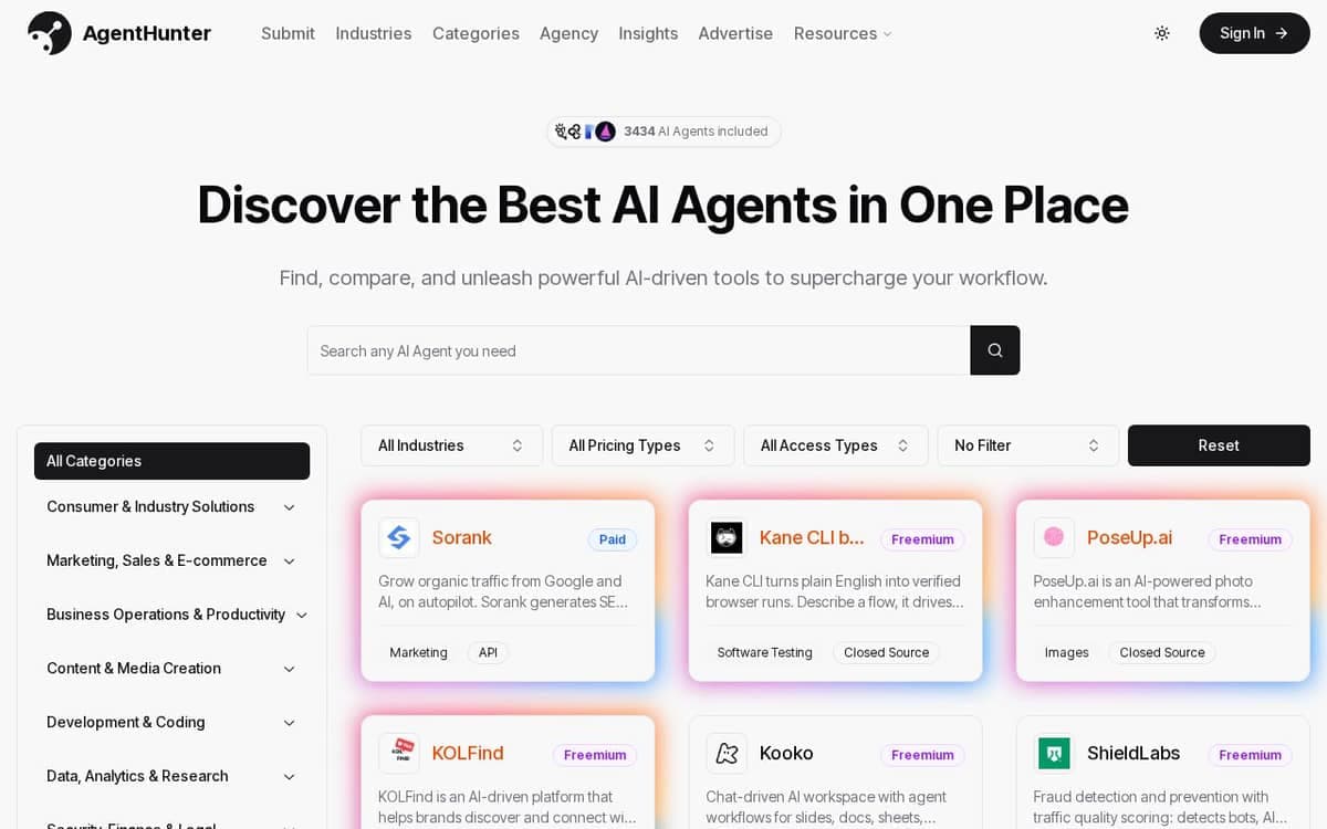 Homepage of Agenthunter (agenthunter.io)