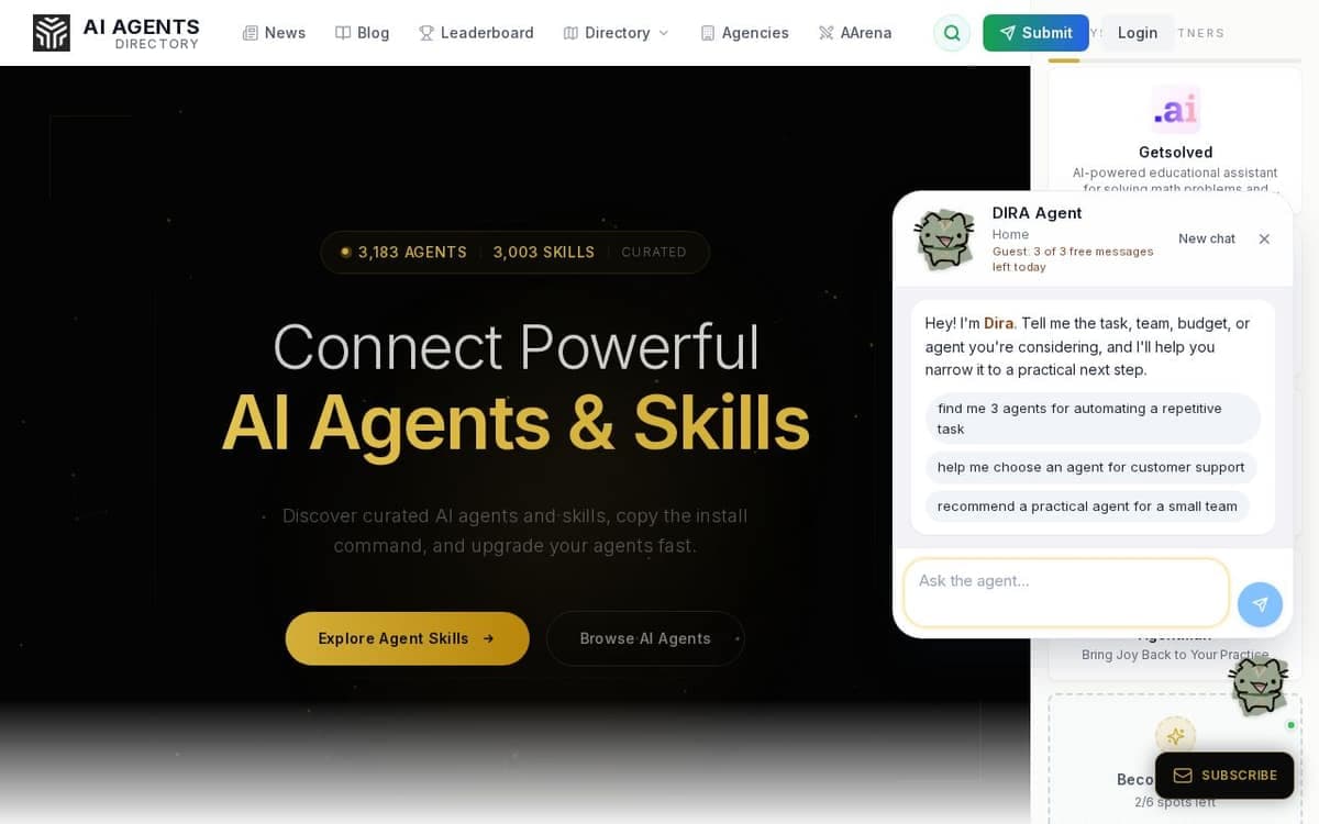 Homepage of AI Agents Directory (aiagentsdirectory.com)