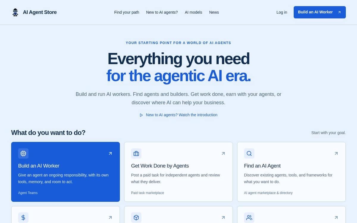 Homepage of AI Agent Store (aiagentstore.ai)
