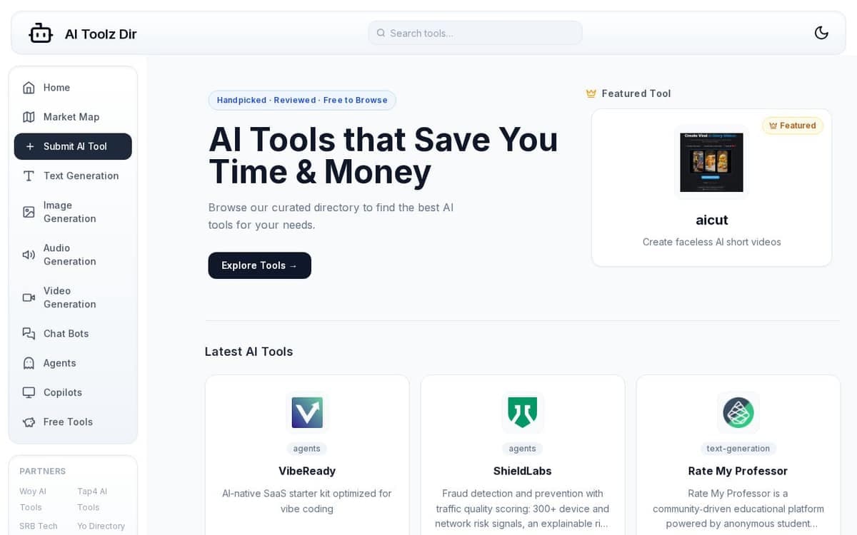 Homepage of Aitoolzdir (aitoolzdir.com)