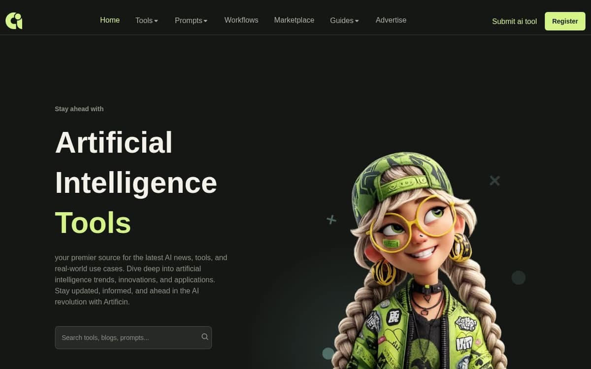 Homepage of Artificin (artificin.com)