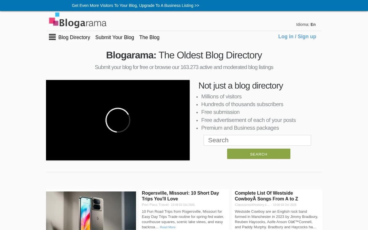 Homepage of Blogarama (blogarama.com)