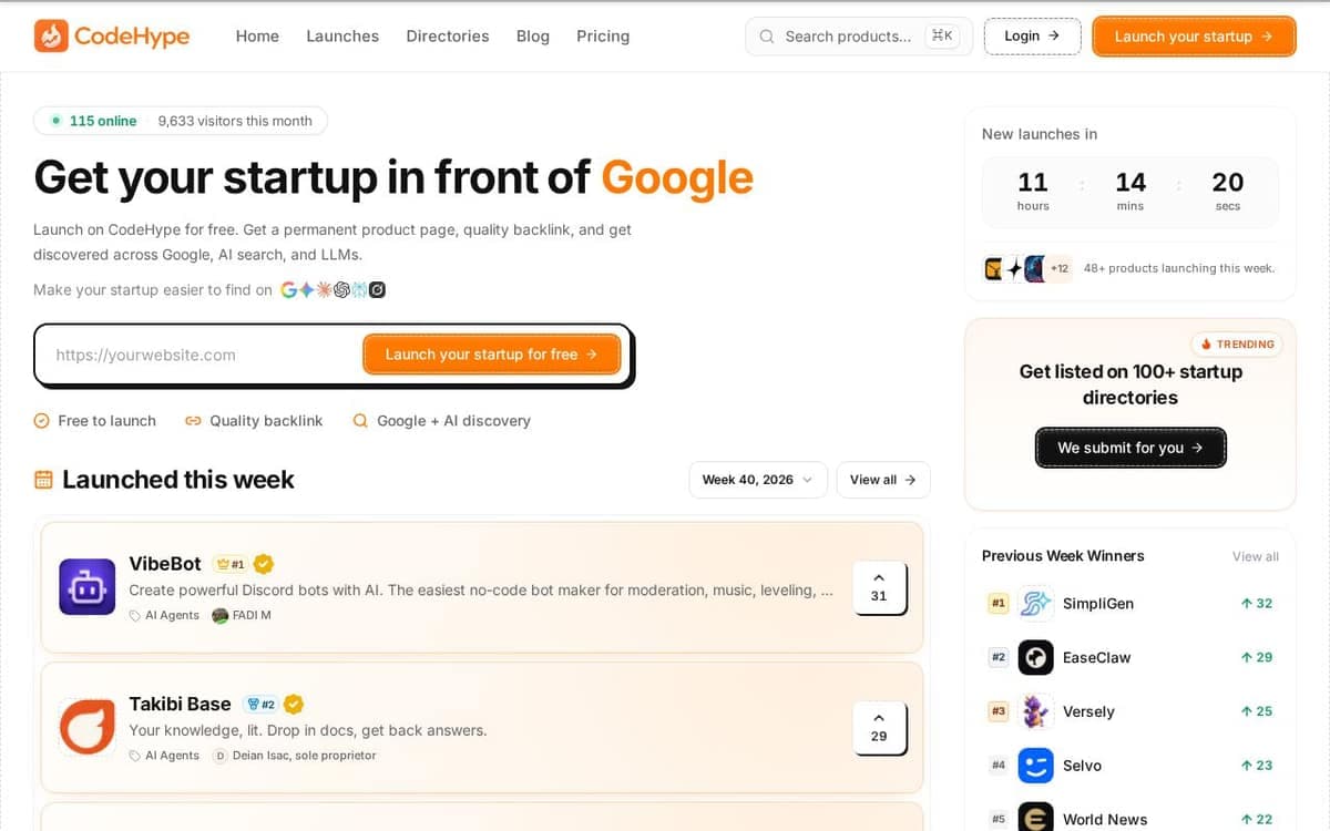 Homepage of CodeHype (codehype.ai)