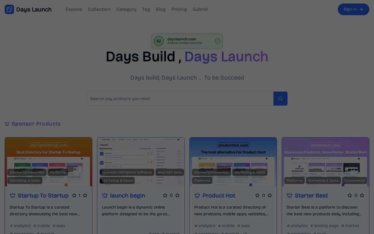 Homepage of dayslaunch (dayslaunch.com)
