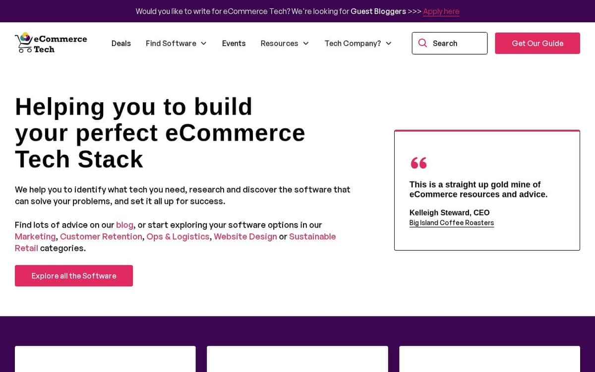 Homepage of Ecommercetech (ecommercetech.io)