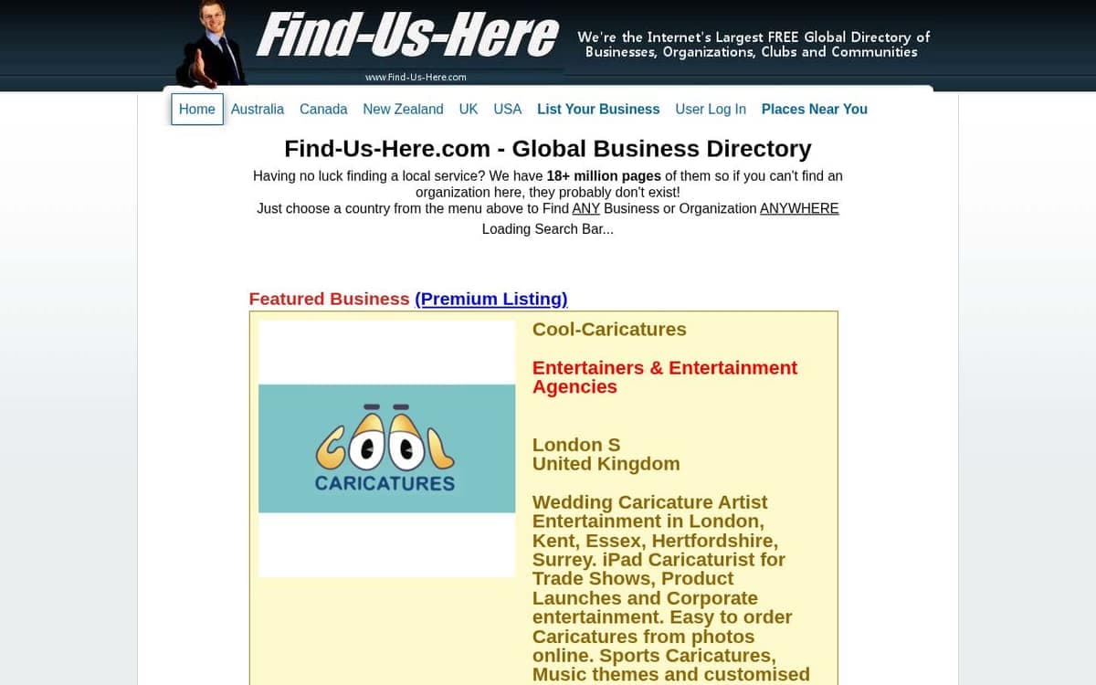 Homepage of Find Us Here (find-us-here.com)