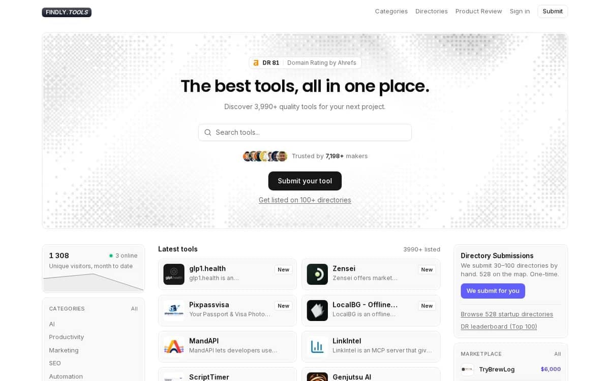 Homepage of Findly.tools (findly.tools)