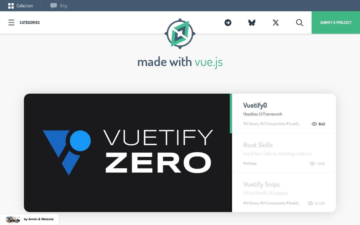 Homepage of Made With Vuejs (madewithvuejs.com)