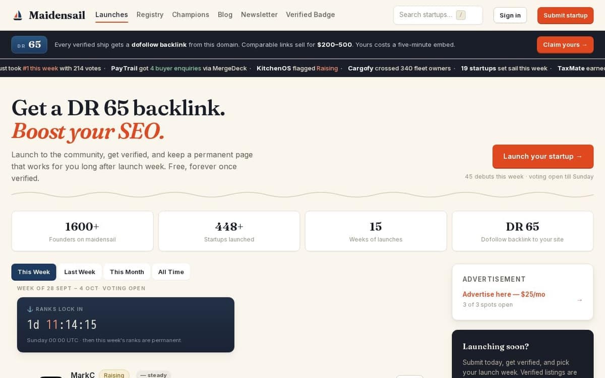 Homepage of Maidensail (maidensail.com)
