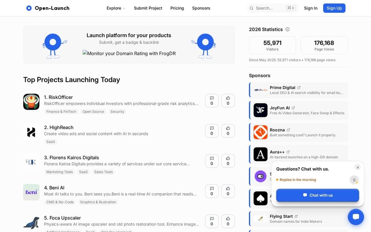Homepage of Open Launch (open-launch.com)