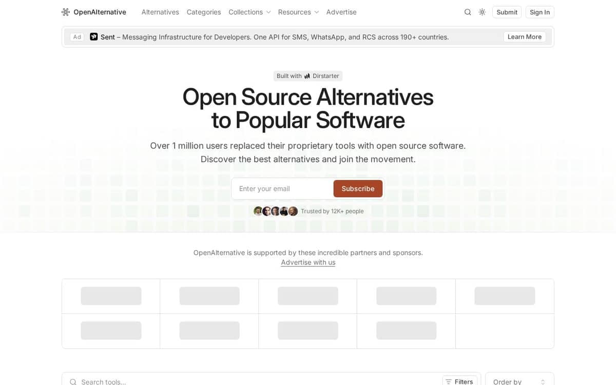Homepage of OpenAlternative (openalternative.co)