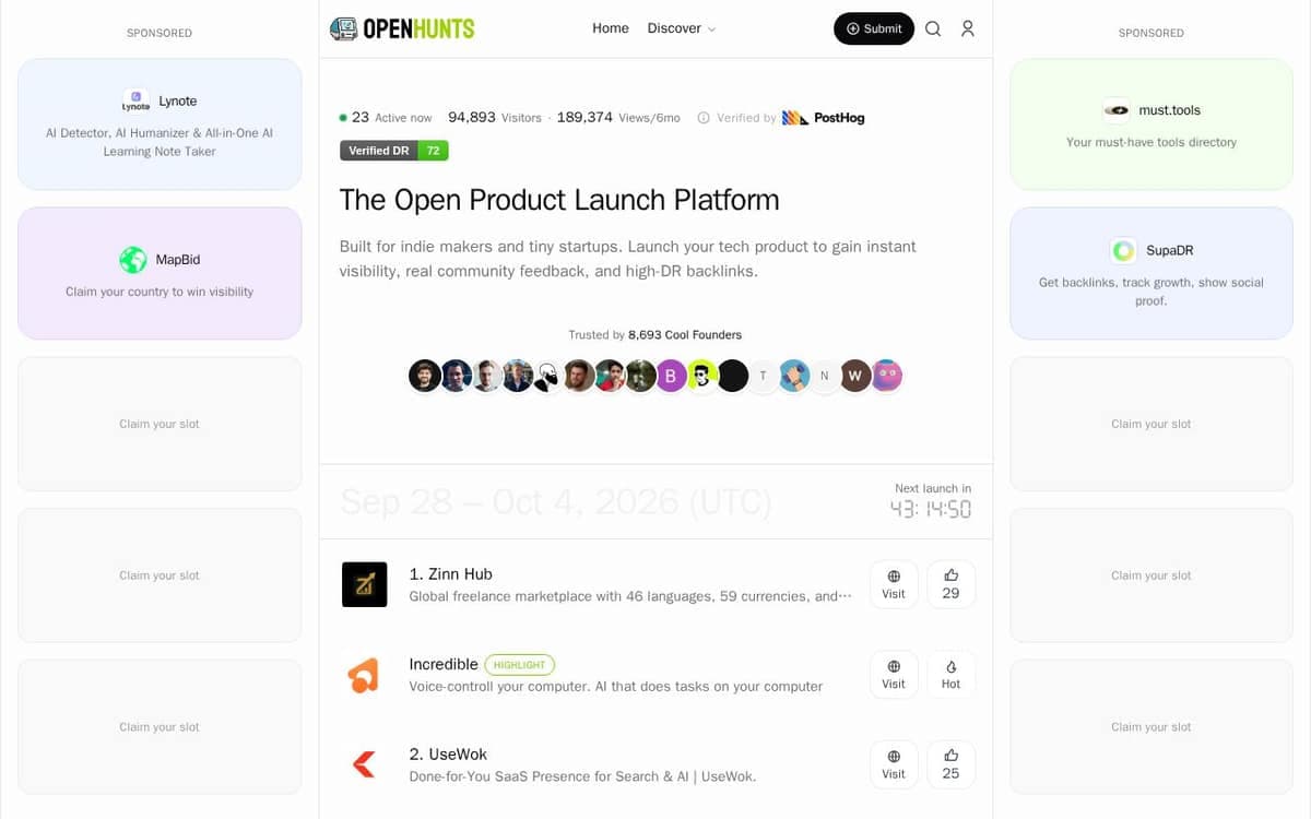 Homepage of OpenHunts (openhunts.com)