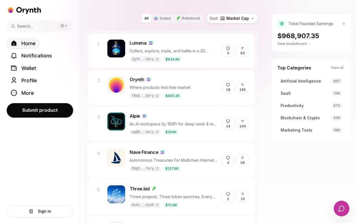 Homepage of orynth (orynth.dev)