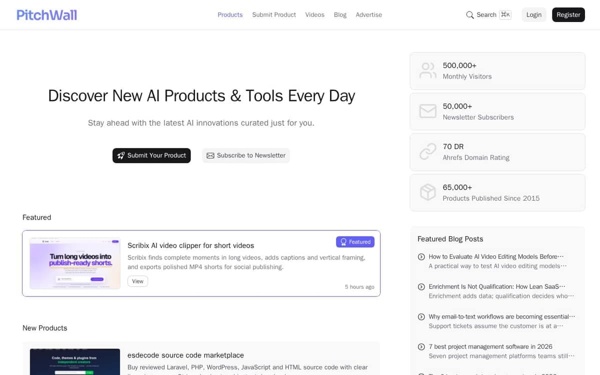 Homepage of Pitchwall (pitchwall.co)