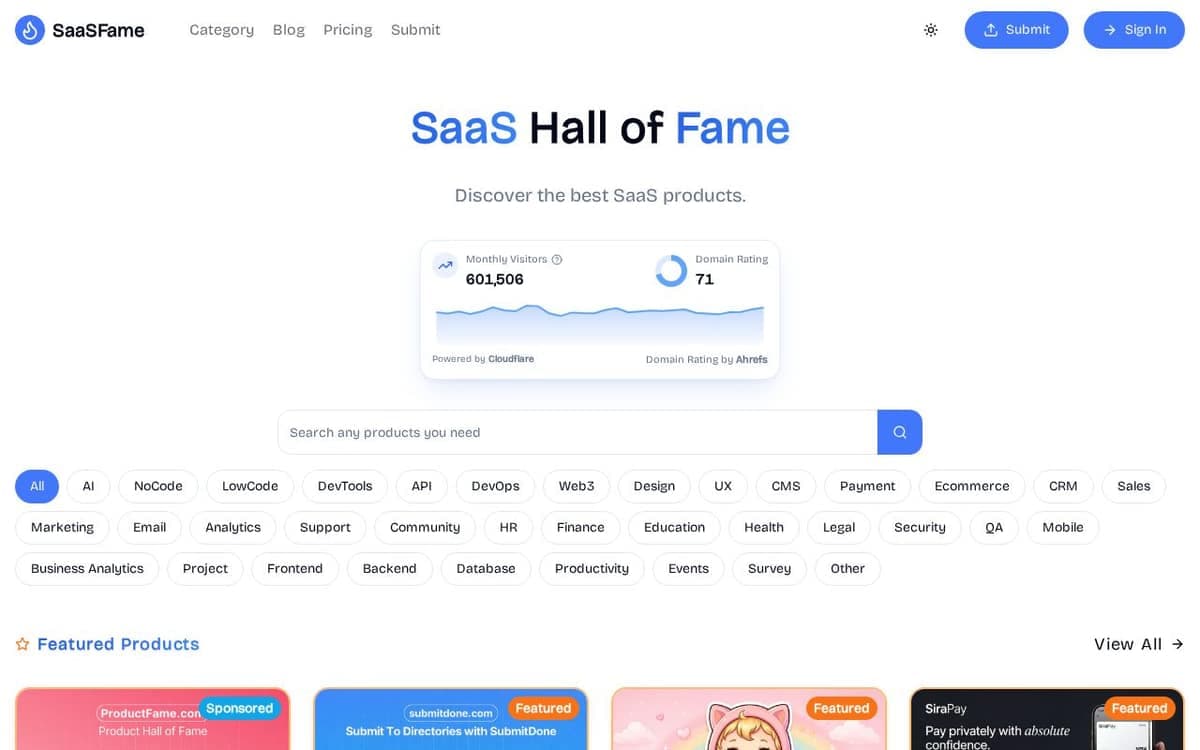 Homepage of SaaSFame (saasfame.com)