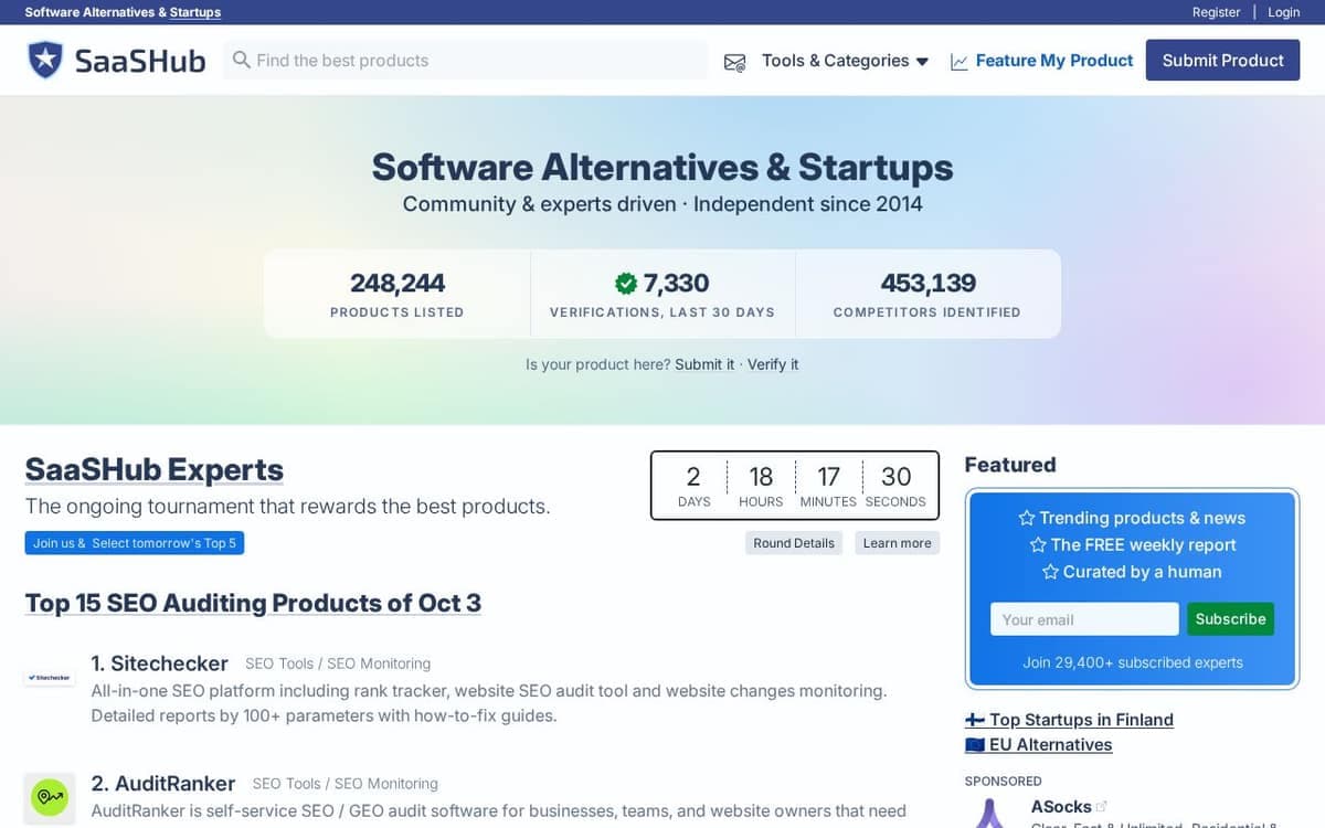 Homepage of SaaSHub (saashub.com)