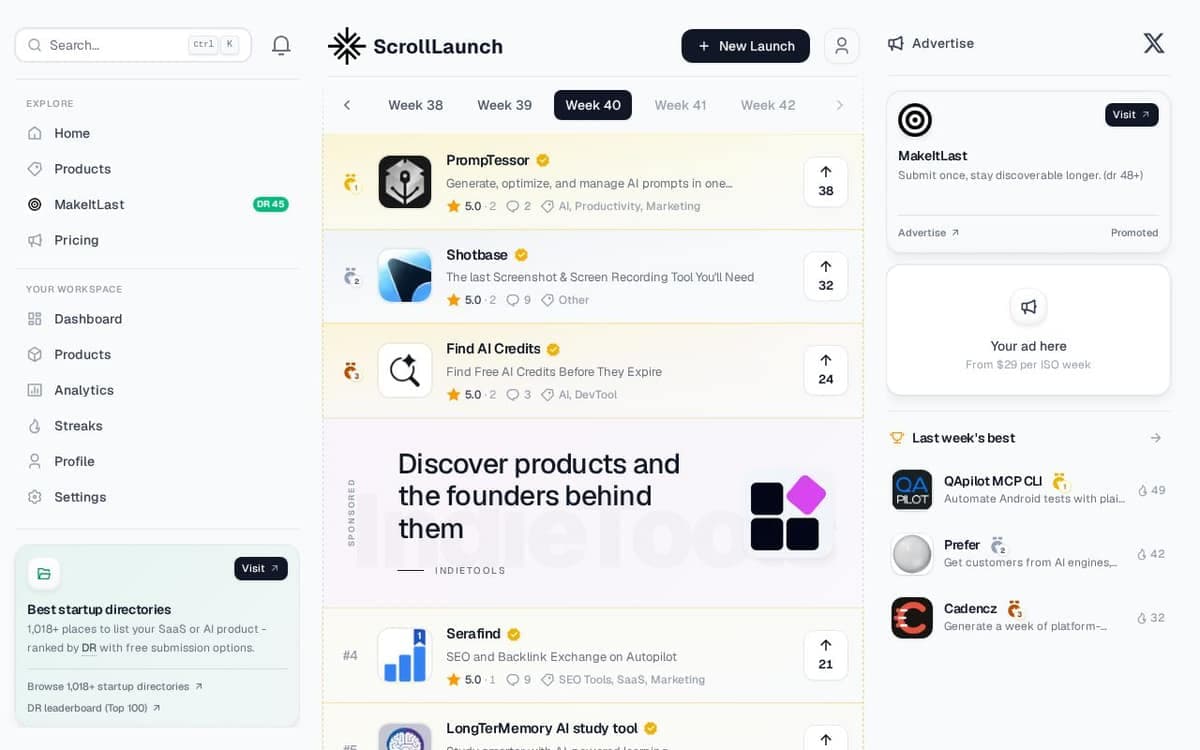 Homepage of ScrollLaunch (scrolllaunch.com)