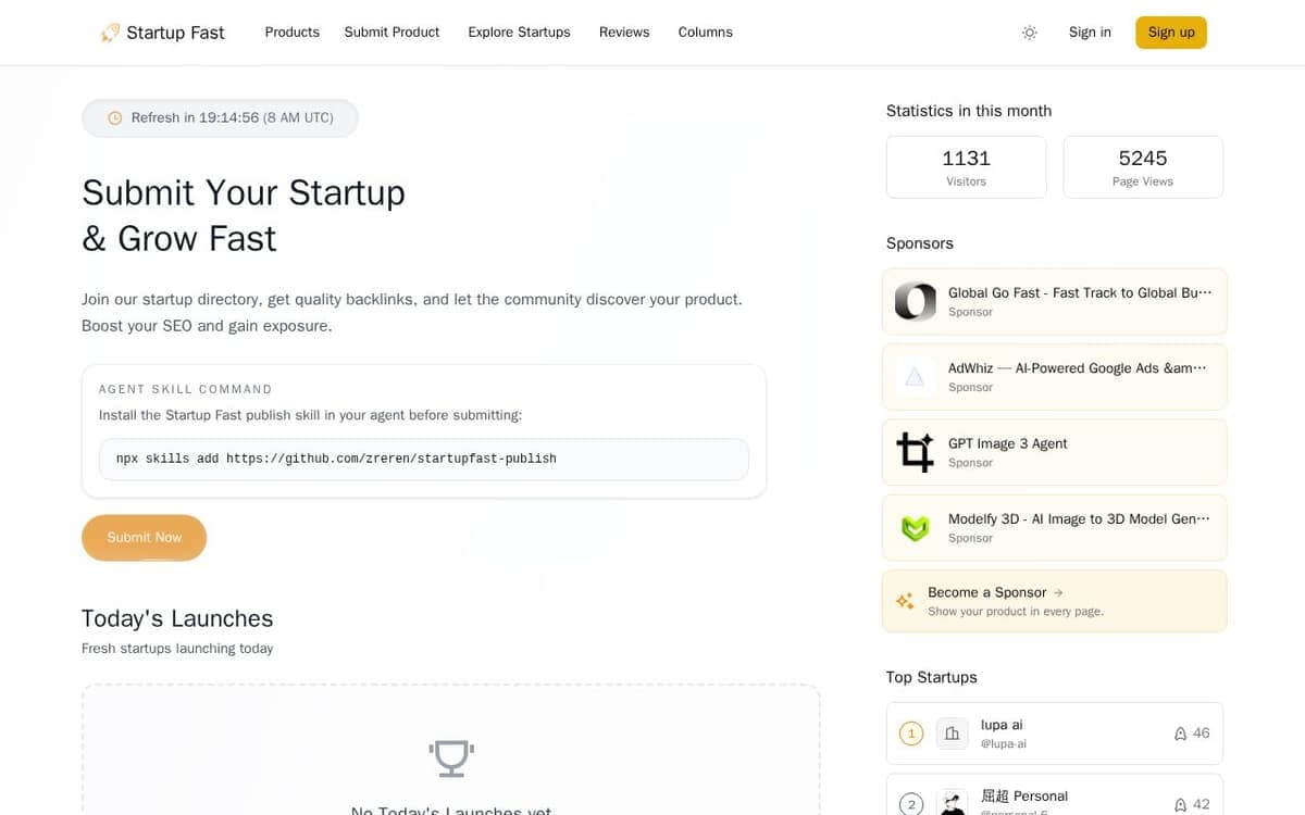 Homepage of Startup Fast (startupfa.st)