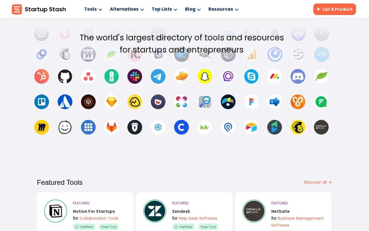 Homepage of Startup Stash (startupstash.com)
