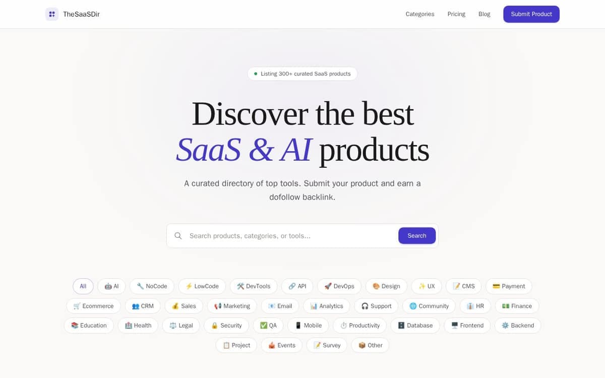 Homepage of Thesaasdir (thesaasdir.com)