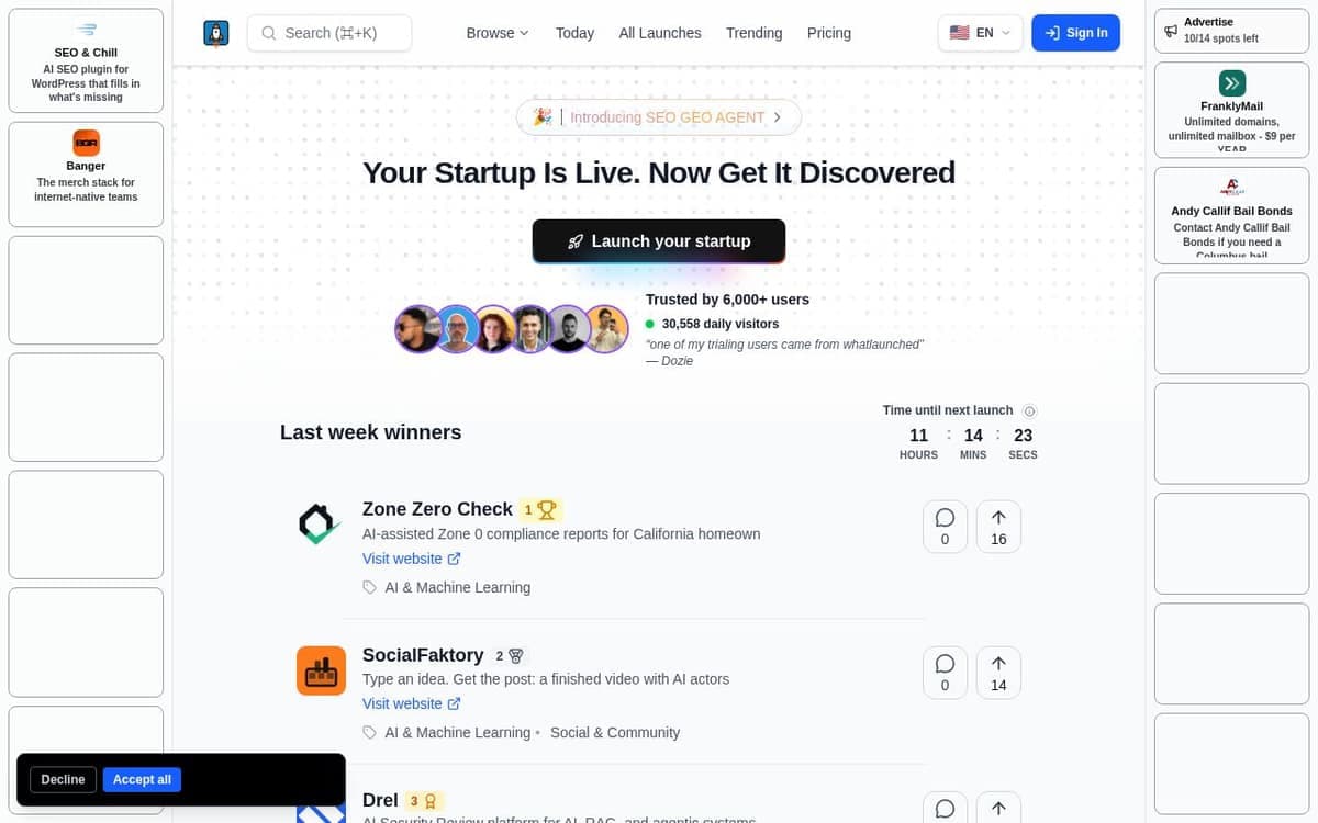 Homepage of What Launched Today (whatlaunched.today)