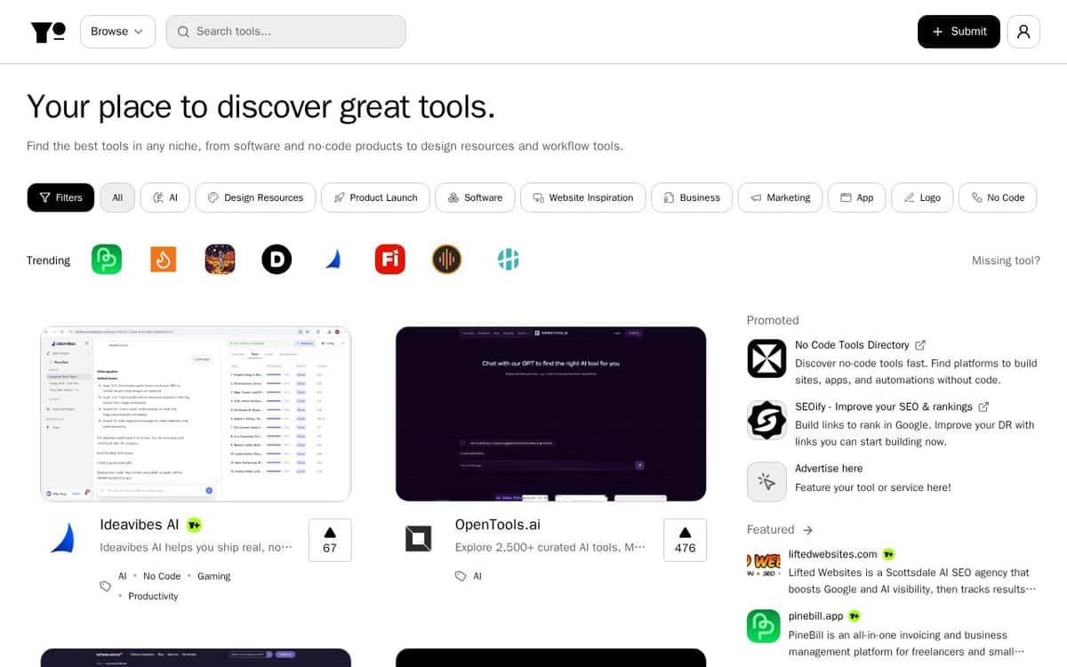 Homepage of yo (yo.directory)
